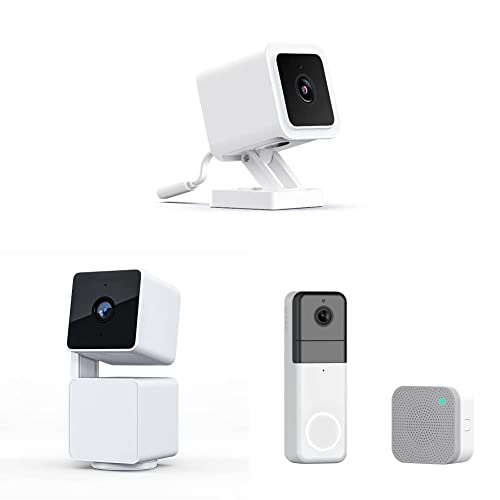 WYZE Cam v3 with Color Night Vision & Cam Pan v3 Indoor/Outdoor IP65-Rated 1080p Pan/Tilt/Zoom Wi-Fi Smart Home Security Camera & Google Assistant & Wireless Video Doorbell Pro (Chime Included)