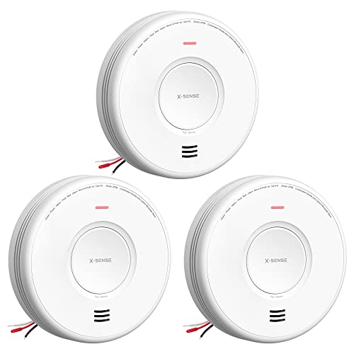 X-Sense AC Hardwired Combination Smoke and Carbon Monoxide Detector, Hardwired Interconnected Smoke and CO Detector Alarm with Replaceable Battery Backup, XP06, 3-Pack