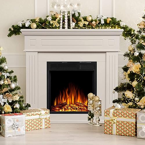 Xbeauty 44" Electric Fireplace with Mantel Package Freestanding Fireplace Heater Corner Firebox with Log & Remote Control,750-1500W,(White)