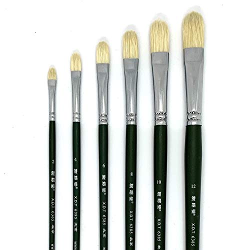 6Pcs Fan Brush for Painting Set Hog Bristle Hair Long Handle Professional  Artist for Acrylic Painting Oil Watercolor Painting