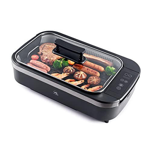 Ovente Electric Indoor Grill with 15 x 10-inch Non-Stick Cooking Plate,  Dishwasher-Safe Base
