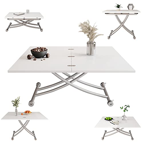 Adjustable White Wood Coffee/Dining Table - XIHUAN