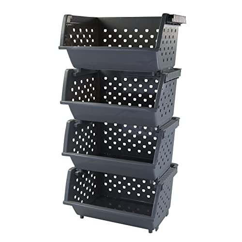 Xowine 4-Pack Gray Stackable Kitchen Storage Baskets