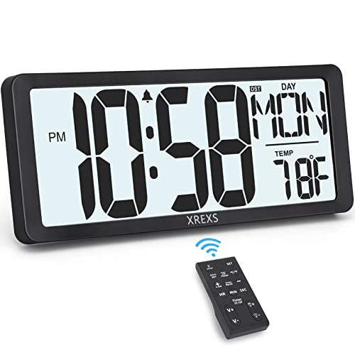 XREXS 14.17 Inch Digital Wall Clock with Remote Control and Temperature