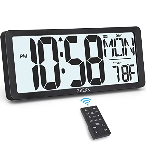 Large Digital Wall Clock With Backlight, 14.17 Battery Operated Alarm Clock  With Day, Date & Temperature, Jumbo Display Digital Count Up Down Timer C