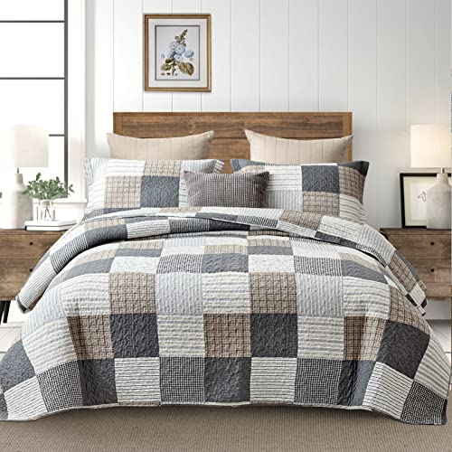 Y-PLWOMEN Plaid Quilt King Size - Farmhouse Soft King Quilt