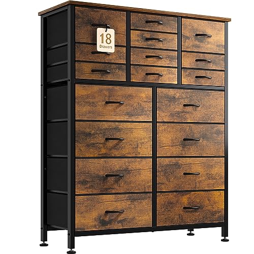 YaFiti 18-Drawer Fabric Storage Dresser with Wooden Top and Metal Frame