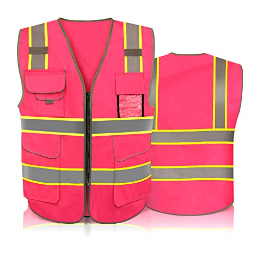 YAFOWUK 7 Pockets Class 2 High Visibility Safety Vest