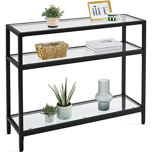 Yaheetech 39.5" Glass Console Table with 3 Shelves, Black