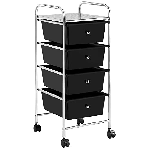 Yaheetech 4-Drawer Rolling Storage Cart on Wheels, Black