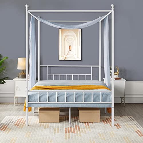 Yaheetech Full White Canopy Bed Frame with Headboard and Footboard
