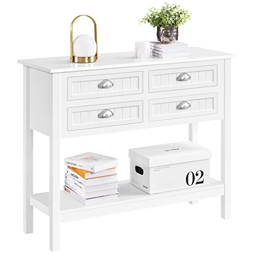 Yaheetech 4-Drawer Wood Console Table with Storage Shelves - White