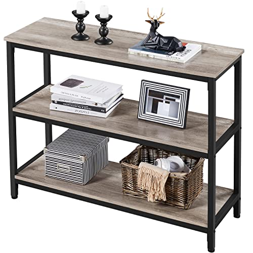 Gray Console Table with Storage Shelves for Living Room