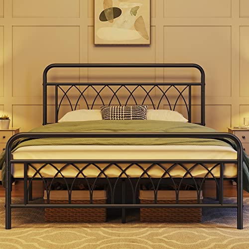 Yaheetech Full Bed Frame with Petal Accented Headboard, Black