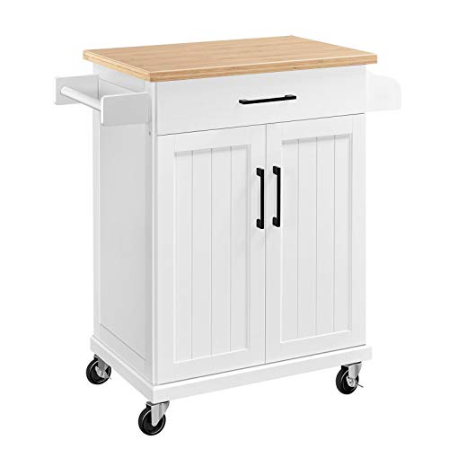 Yaheetech Kitchen Cart with Spice Rack Towel Holder, White