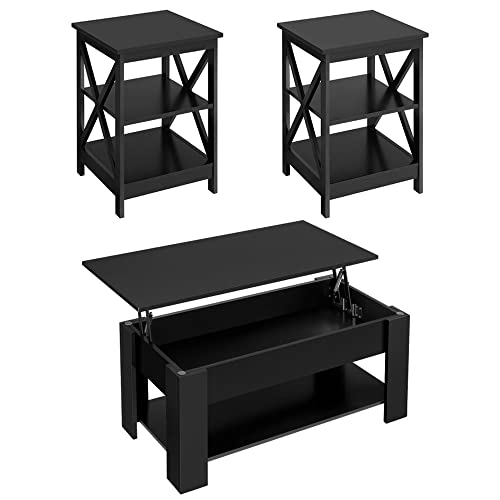 Yaheetech 3-Piece Modern Living Room Table Set with Hidden Compartment, Black