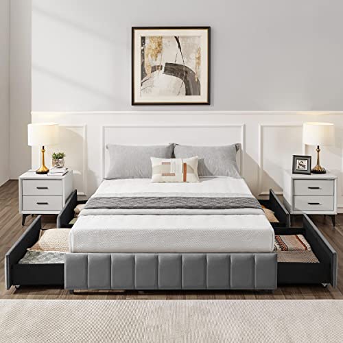 Yaheetech Dark Gray Full Bed Frame with 4 Storage Drawers