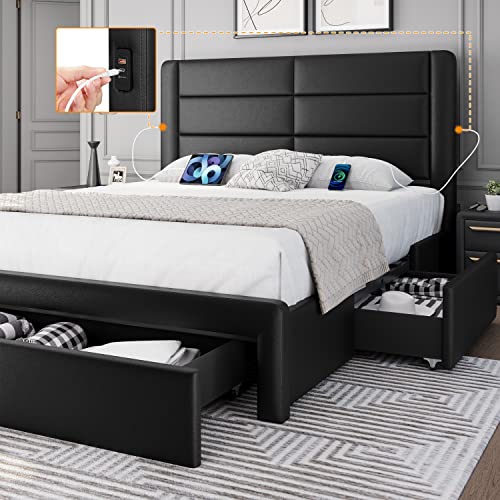 Yaheetech Queen Bed Frame with Storage Drawers and USB Ports
