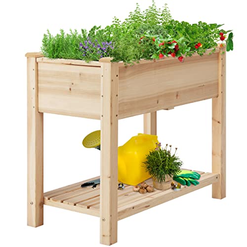 Yaheetech Raised Garden Bed Planter Box with Storage Shelf