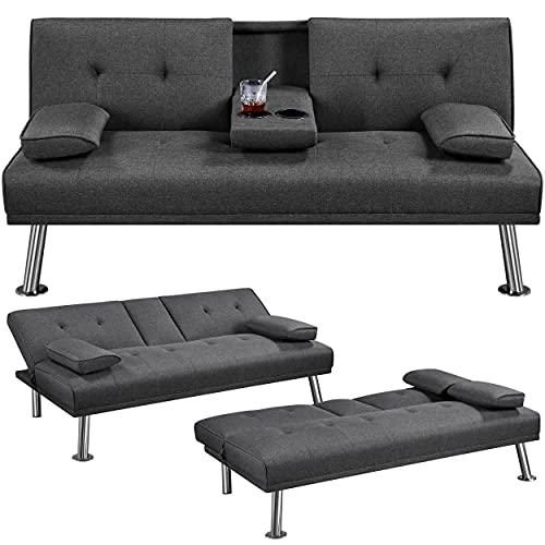 Yaheetech Sofa Bed Sectional Couch Bed with Convertible Design, Cup Holders, and Reversible Loveseat