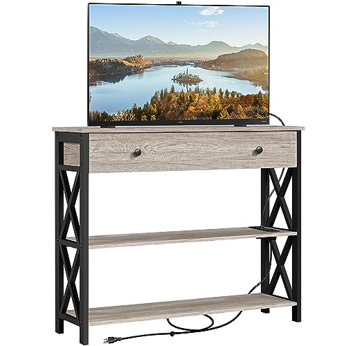 Yaheetech TV Stand with Power Outlets and Drawer, Grey