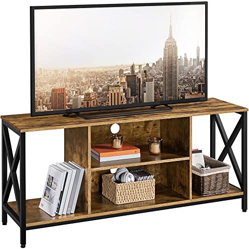 Yaheetech TV Stand with Storage Shelves, Rustic Brown