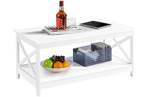 Yaheetech Wood 2-Tier White Coffee Table