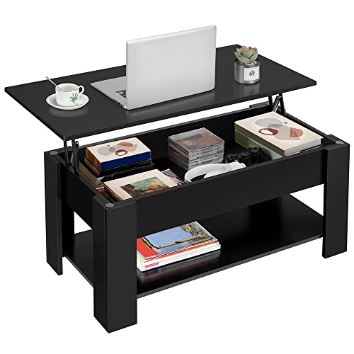 Yaheetech Lift Top Coffee Table with Hidden Storage Shelf, Black