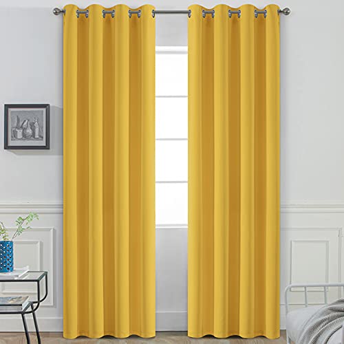 Yakamok Mustard Yellow Room Darkening Grommet Window Drapes