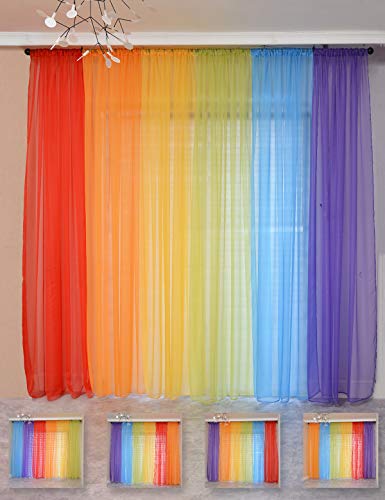 Yancorp Rainbow Sheer Curtains 84 Inches for Kids Bedroom Decor