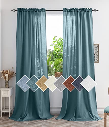 Yancorp Teal Linen Textured Sheer Curtains - 63 Inch Length