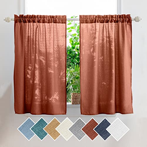 Yancorp Terracotta Linen Textured Kitchen Tier Curtains - 36" Length