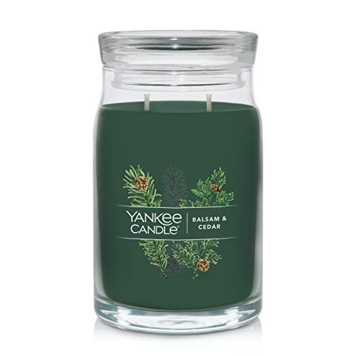 Yankee Candle Balsam & Cedar Scented, Signature 20oz Large Jar 2-Wick Candle, Over 60 Hours of Burn Time