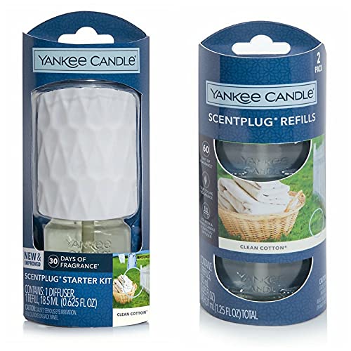 Yankee Candle with ScentPlug Diffuser with 3 Fragrance Refills (Clean Cotton)