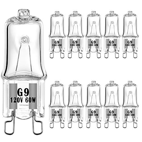 YBEK G9 Halogen Bulb 120V 60W T4 Type 2 Pin Base Light Bulb Replacement Dimmable Warm White (10 Pack)