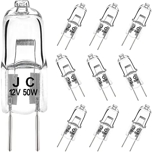 YBEK GY6.35 Halogen Light Bulbs 50W 12V GY6.35 Base 2Pin Bulb T4 Type Dimmable 2700K Warm White(Pack of 10)