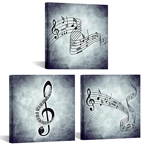 YeiLnm 3 Piece Music Wall Art Decor Music Note Pictures Canvas Prints Beautiful Notes Beating on Staff Picture Black White Artwork Home Studio Musical Gifts Decoration Ready to Hang