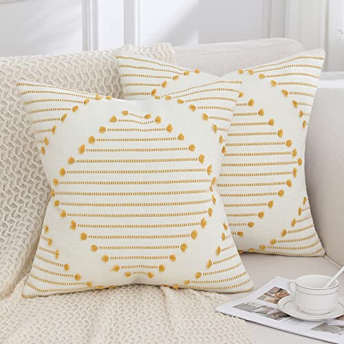 Yellow and White Boho Throw Pillow Covers