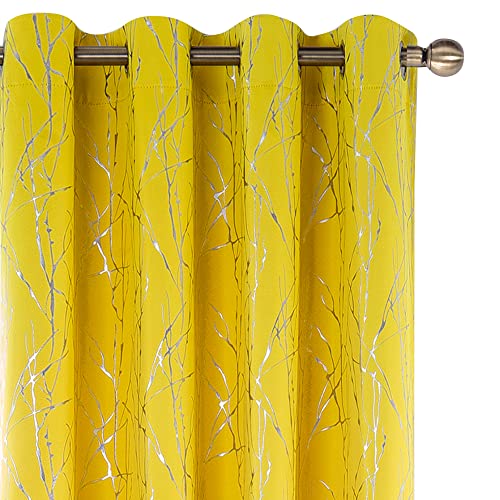 Tony's Collection Yellow Wave Foil Print Blackout Curtains - 63 Inch Length