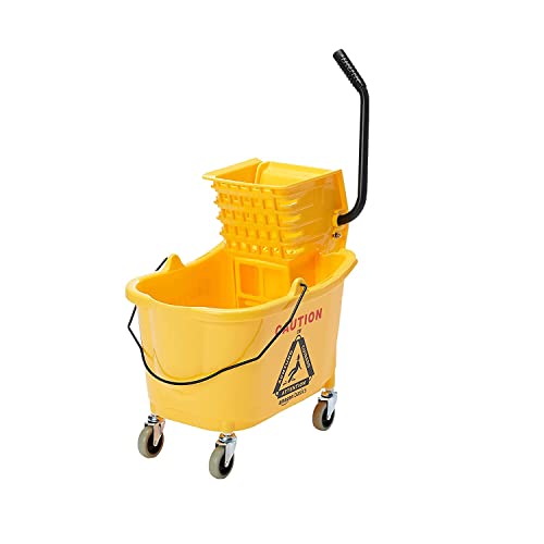 Yellow Commercial Mop Bucket with Side-Press Wringer