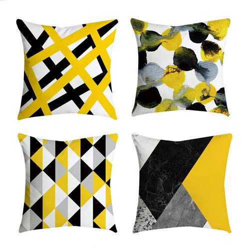 Yellow Embroidered Throw Pillow Covers for Living Room