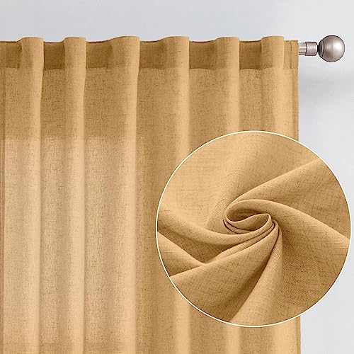 Yellow Farmhouse Linen Curtains 84 Inches Long