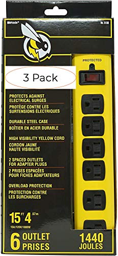 Yellow Jacket 5138N Metal Surge Protector Strip: 6 Outlets, 15ft Cord (3 Pack)