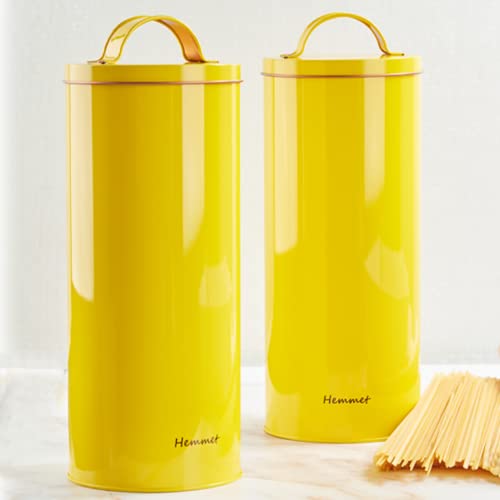 Yellow Metal Cookie Jar and Pet Food Container