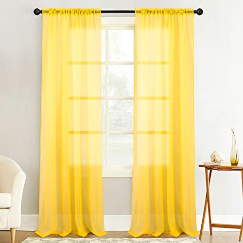 Yellow Sheer Curtains 84 Inches Long, Set of 2