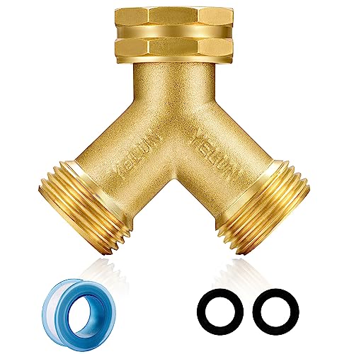 YELUN Garden Hose Splitter - 2 Way Heavy Duty Brass Connector