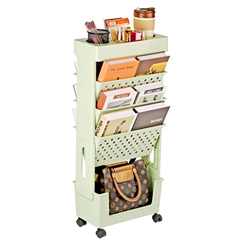 YEMUNY 5 Tier Rolling Book Cart with Wheels - Practical and Space-Saving Storage Organizer