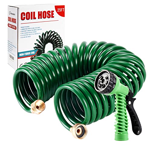 Yereen Coil Garden Hose 25FT - Lightweight and Durable Watering Solution