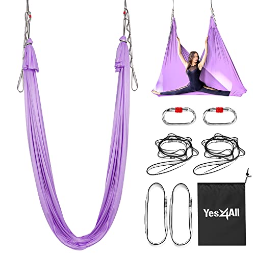 Aerial Silks Yoga Swing Set Equipment - 9 Yards Aerial Yoga Hammock kit,  Low-stretch fabrics for Beginner Dance, Full Accessories