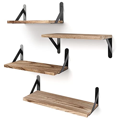 Rustic Wood Floating Shelves - 4 Pack (Carbonized Black)
